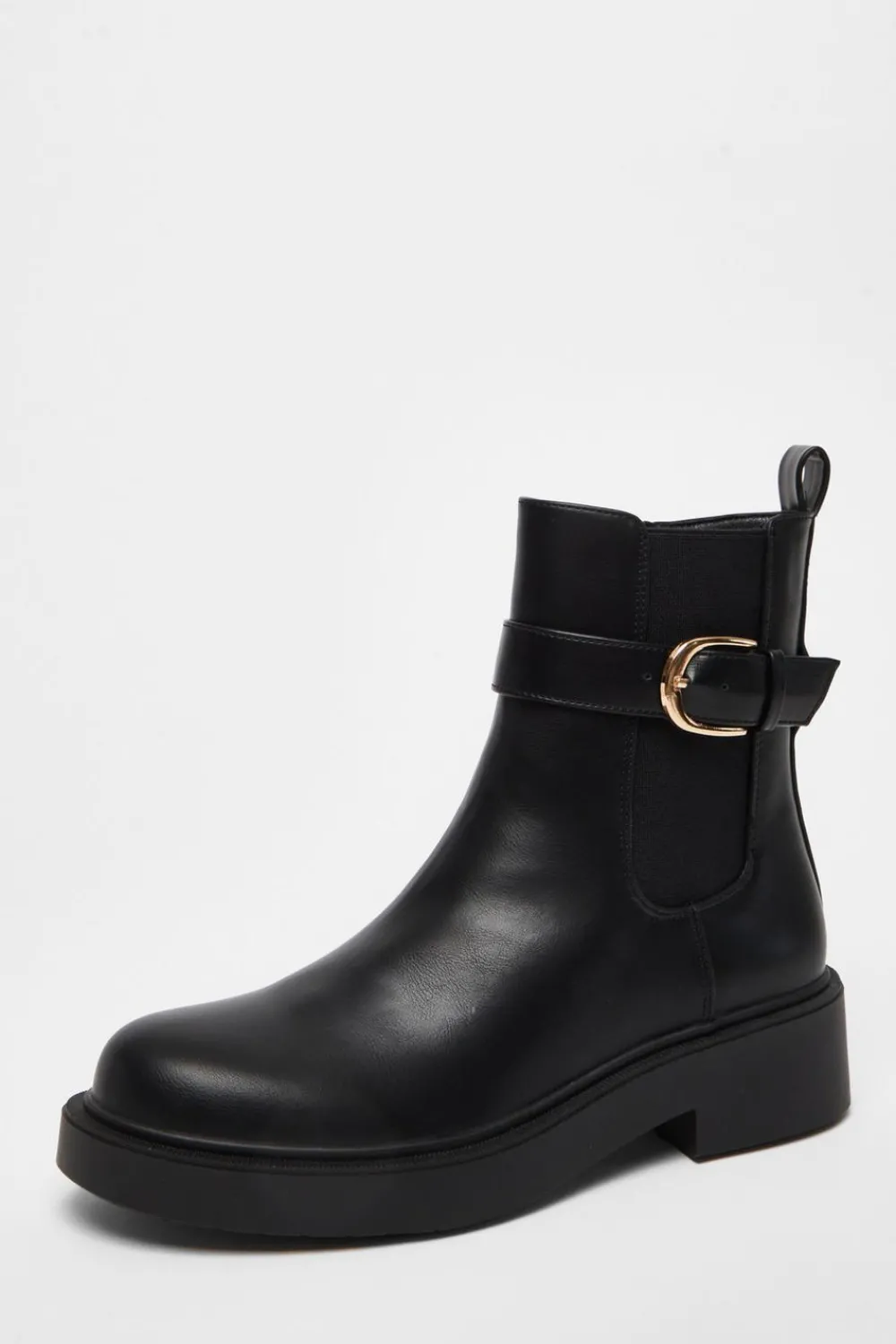 Quiz Flats|Boots>Black Faux Leather Chunky Buckle Boots
