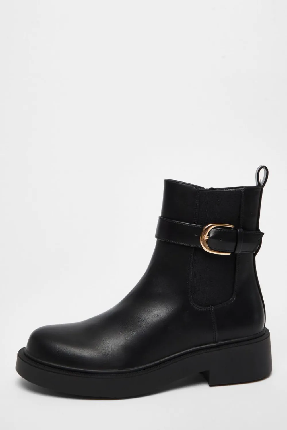 Quiz Flats|Boots>Black Faux Leather Chunky Buckle Boots