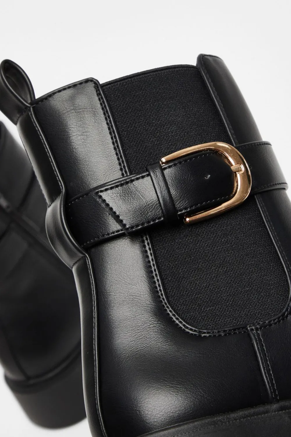 Quiz Flats|Boots>Black Faux Leather Chunky Buckle Boots