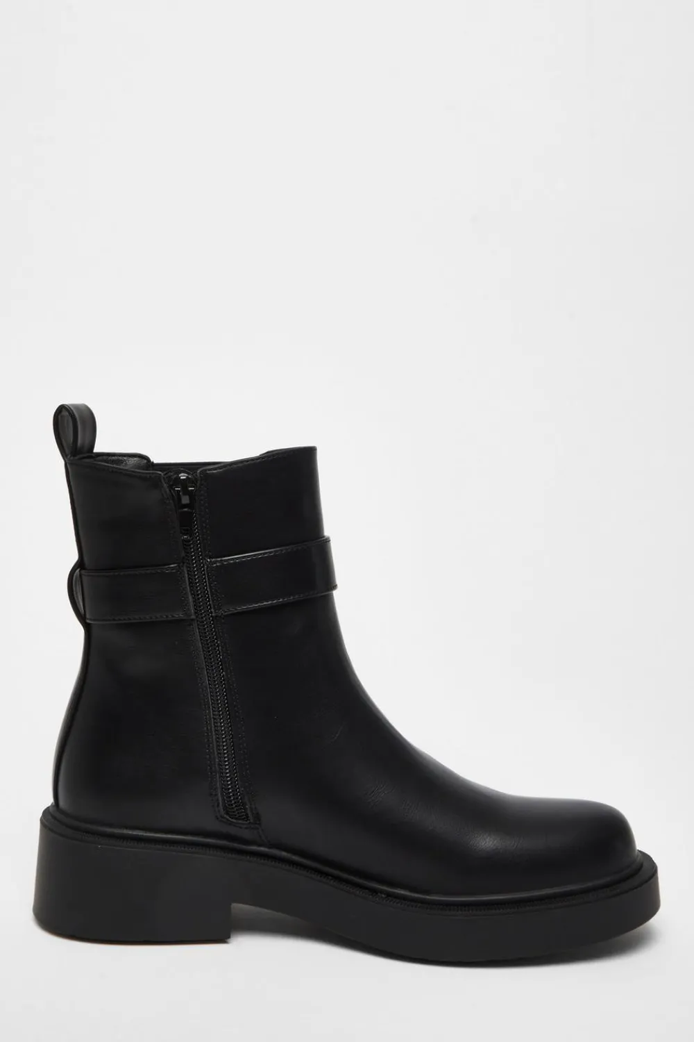 Quiz Flats|Boots>Black Faux Leather Chunky Buckle Boots