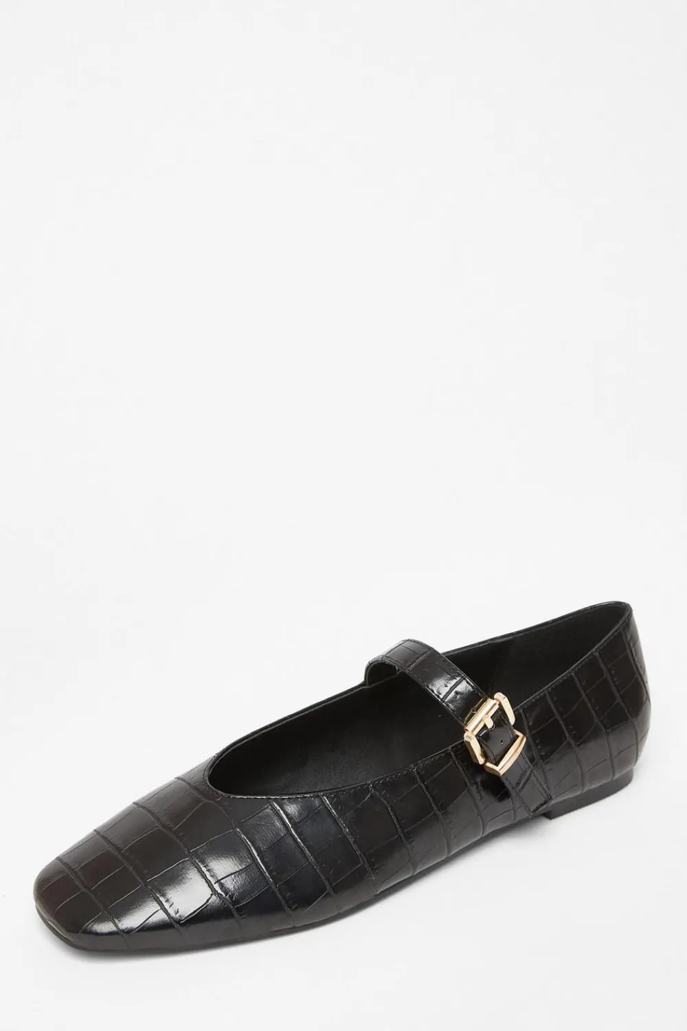 Quiz Pumps|Flats>Black Faux Leather Croc Print Pumps