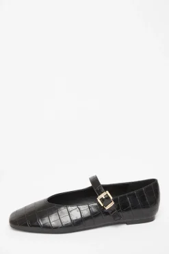Quiz Pumps|Flats>Black Faux Leather Croc Print Pumps