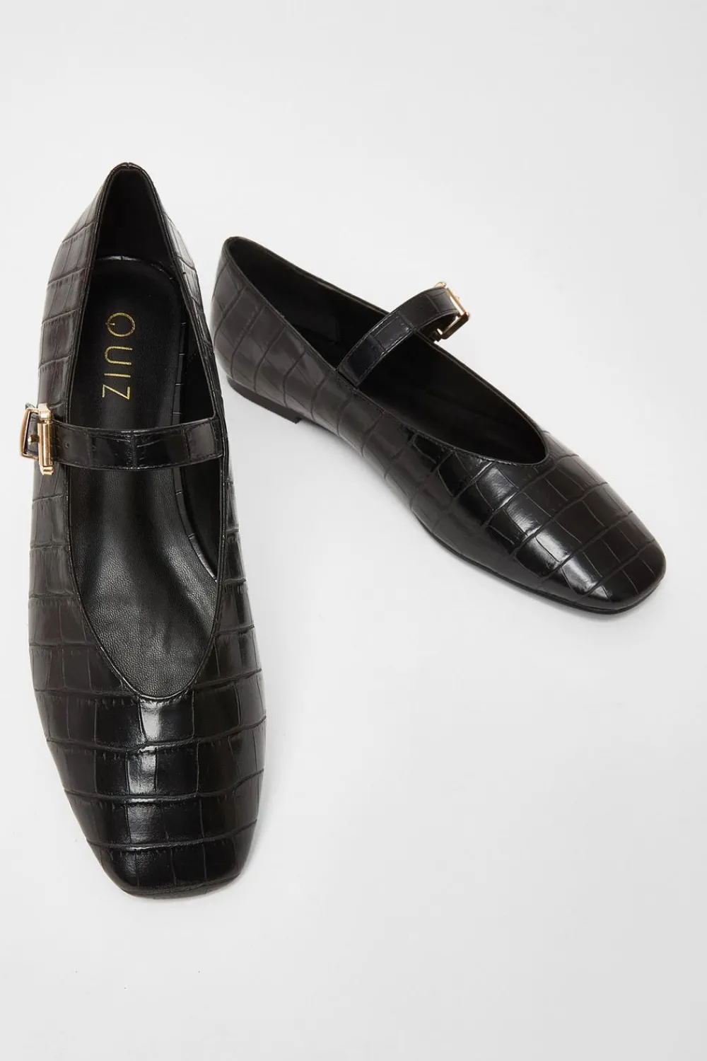 Quiz Pumps|Flats>Black Faux Leather Croc Print Pumps