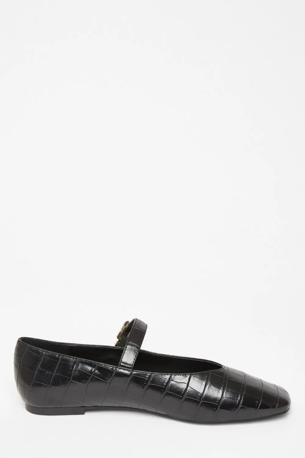 Quiz Pumps|Flats>Black Faux Leather Croc Print Pumps