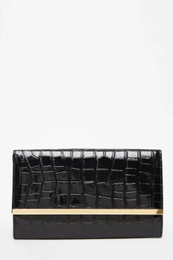 Quiz Bags>Black Faux Leather Croc Print Bag