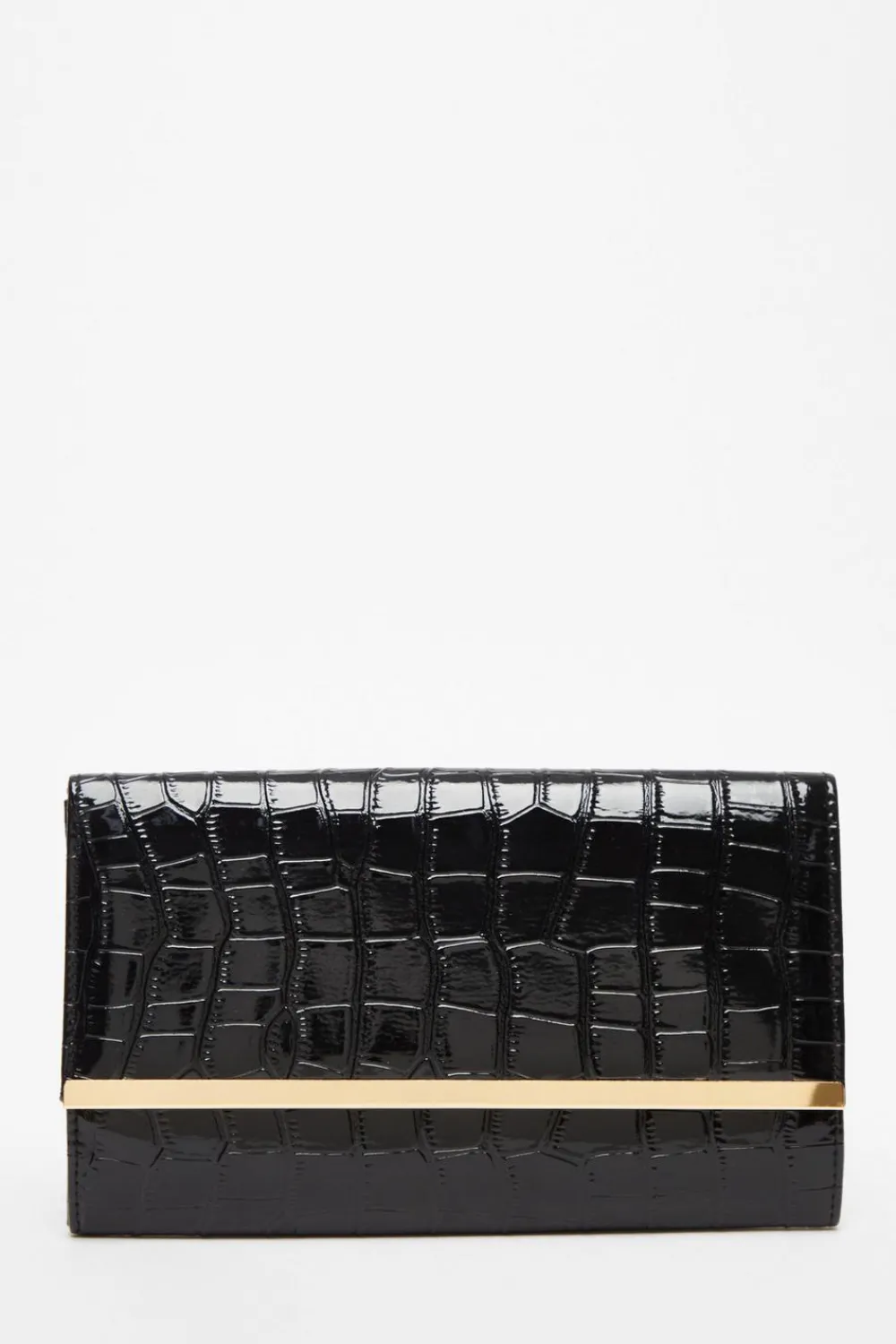 Quiz Bags>Black Faux Leather Croc Print Bag