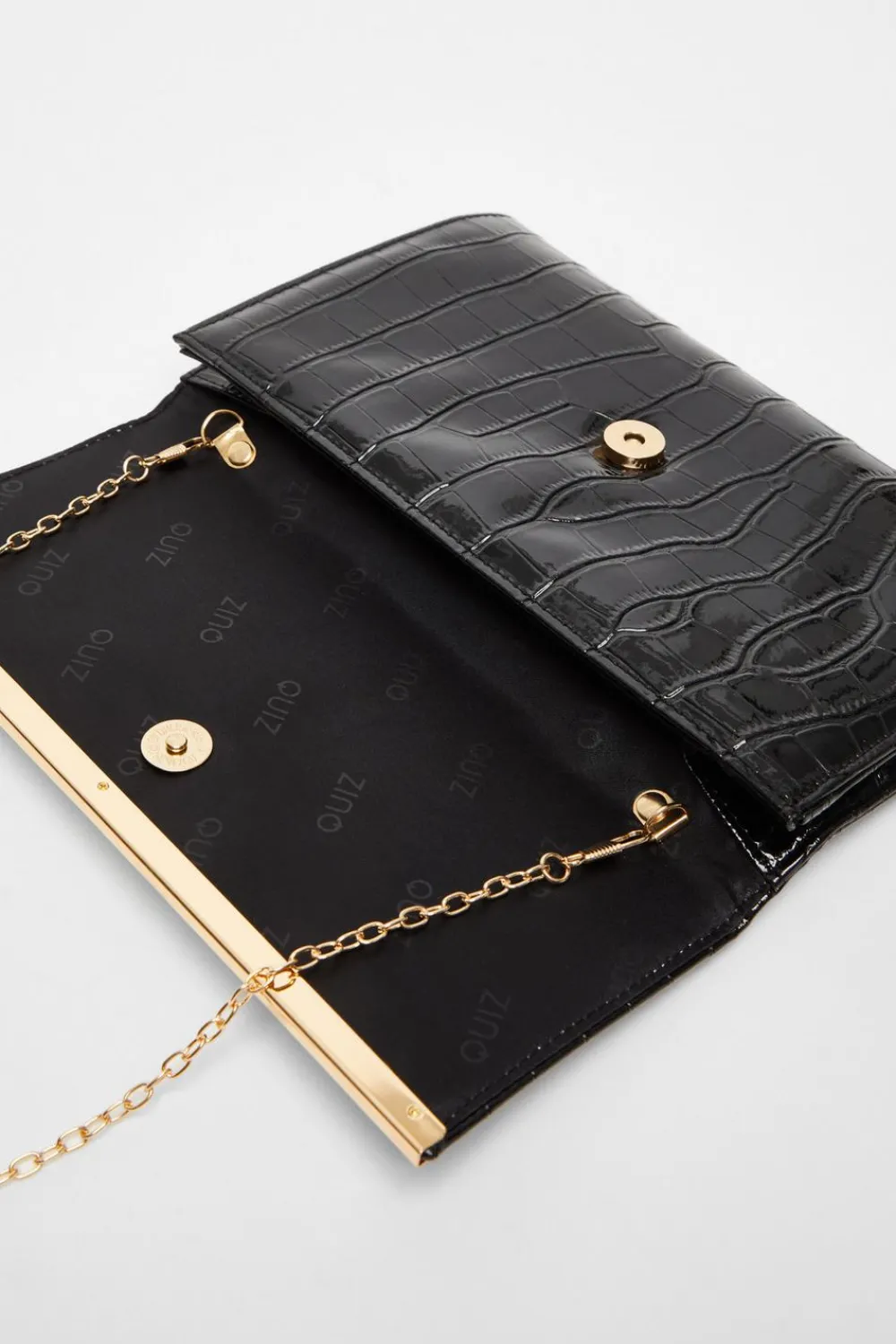 Quiz Bags>Black Faux Leather Croc Print Bag
