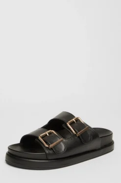 Quiz Flats>Faux Leather Flat Sandals