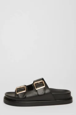 Quiz Flats>Faux Leather Flat Sandals