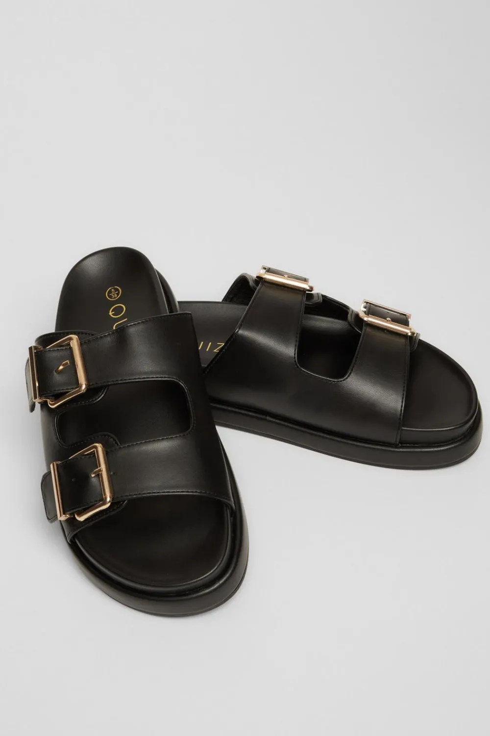 Quiz Flats>Faux Leather Flat Sandals