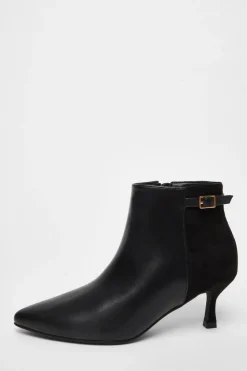 Quiz Boots>Black Faux Leather Heeled Ankle Boot