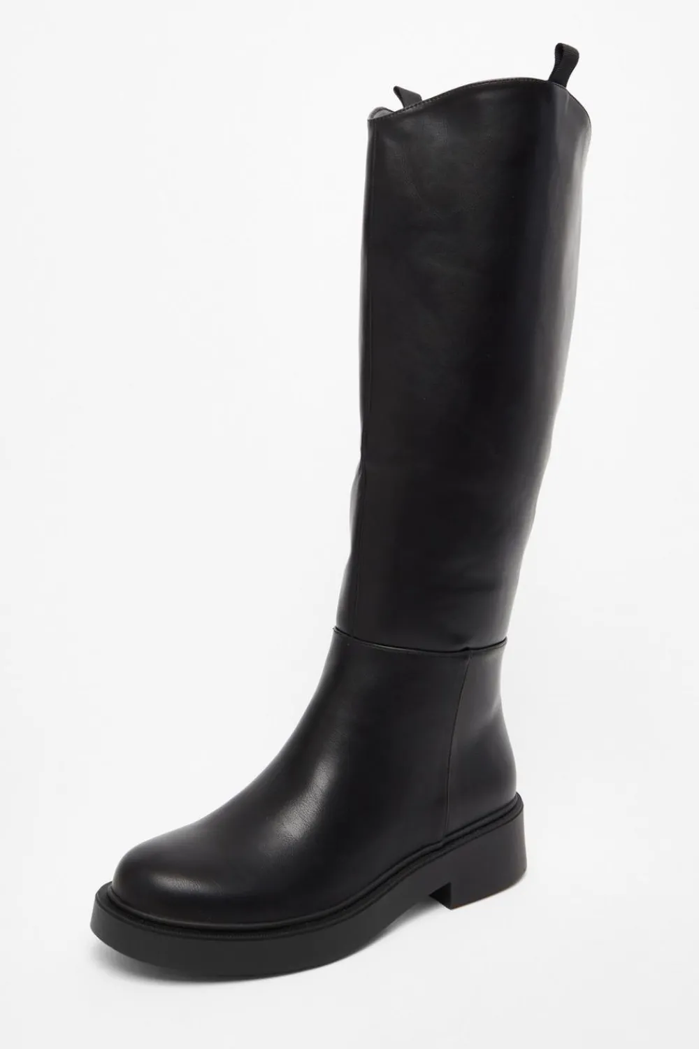 Quiz Boots>Black Faux Leather Knee High Boots