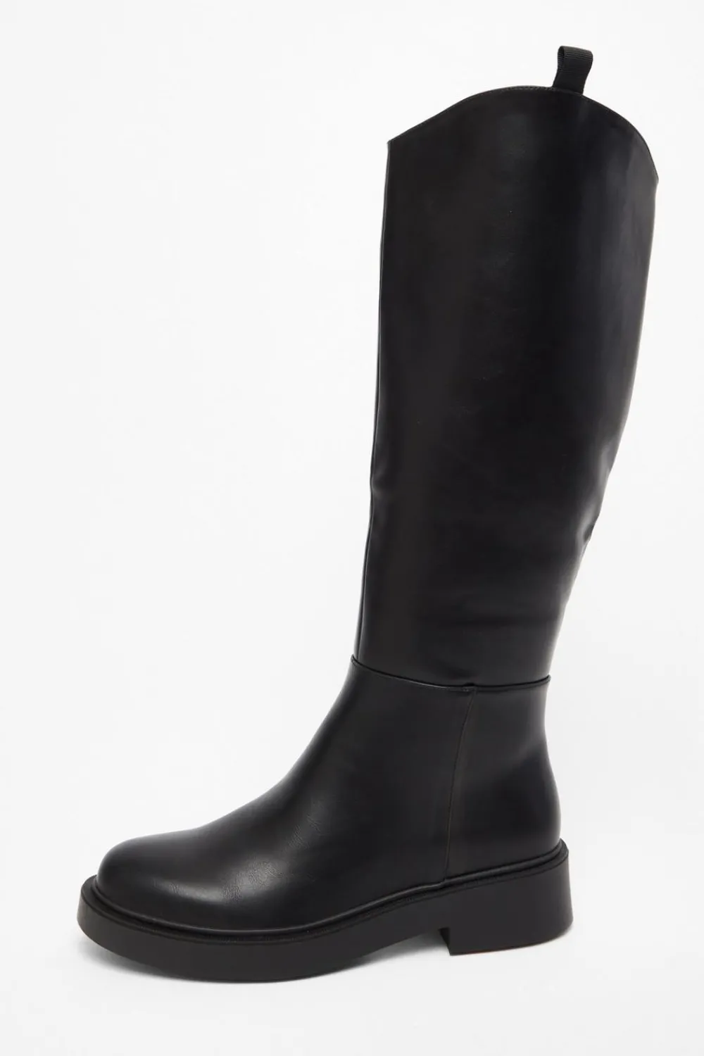 Quiz Boots>Black Faux Leather Knee High Boots