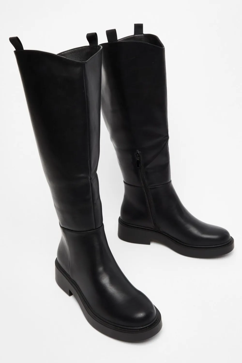 Quiz Boots>Black Faux Leather Knee High Boots