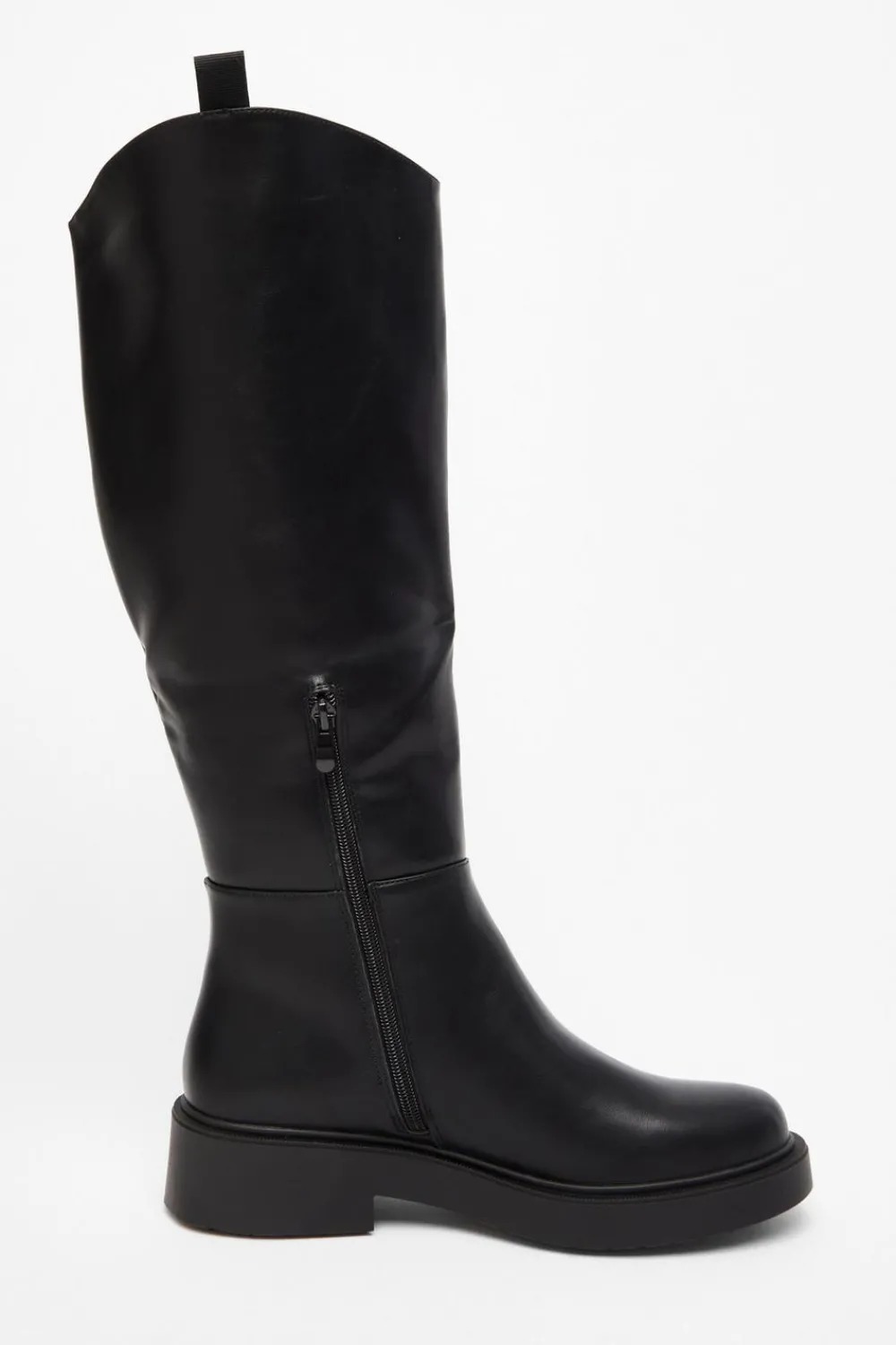 Quiz Boots>Black Faux Leather Knee High Boots