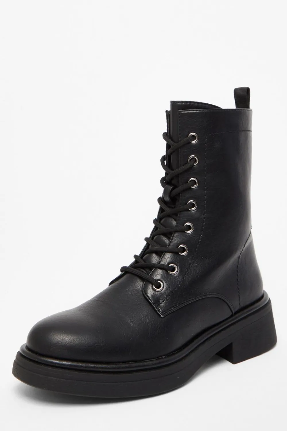Quiz Boots>Black Faux Leather Lace Up Ankle Boots