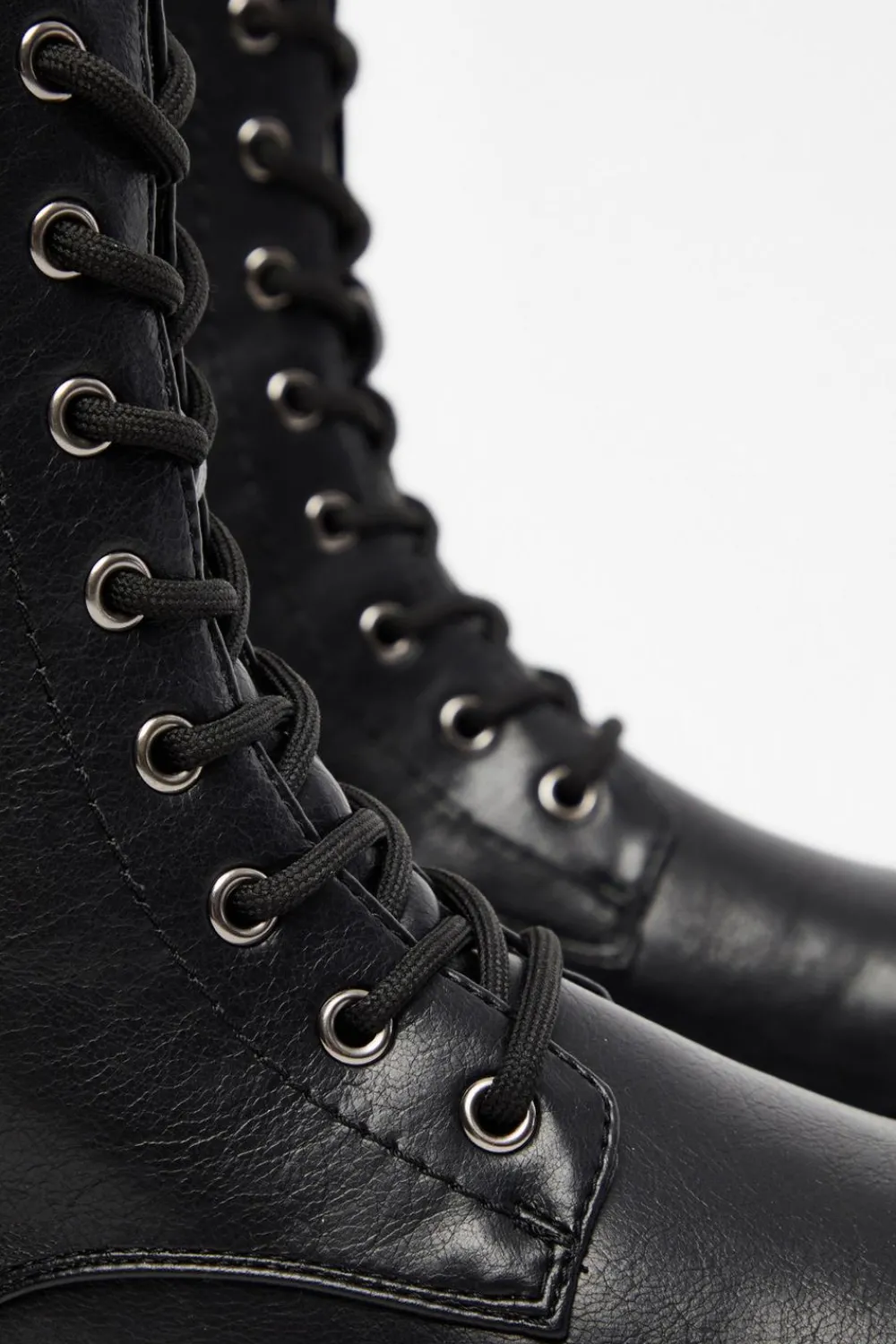 Quiz Boots>Black Faux Leather Lace Up Ankle Boots