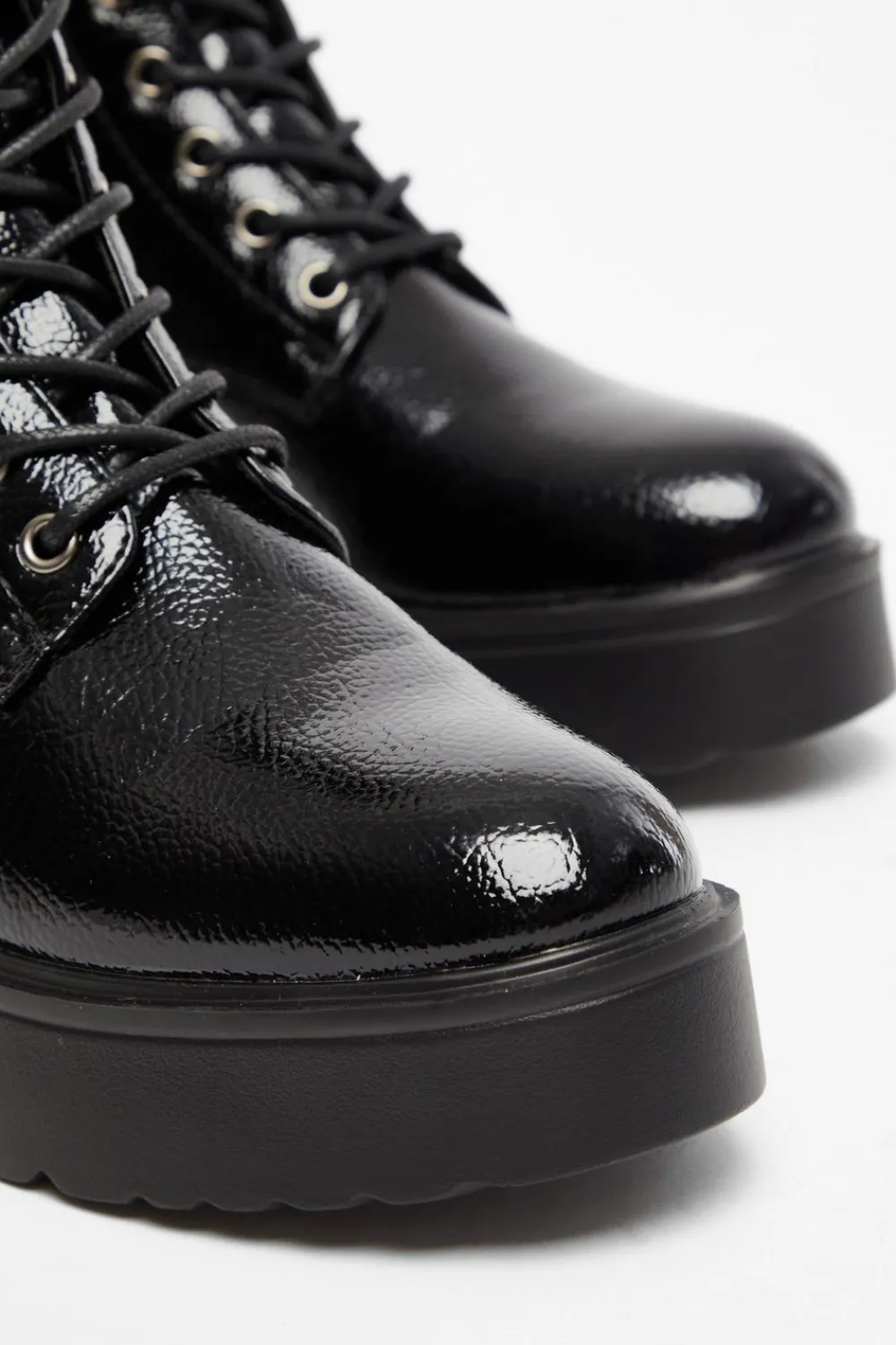 Quiz Wedges|Boots>Black Faux Leather Lace Up Wedged Ankle Boots