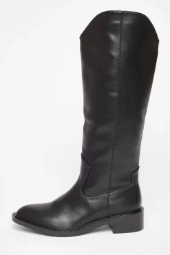 Quiz Boots>Black Faux Leather Riding Boots
