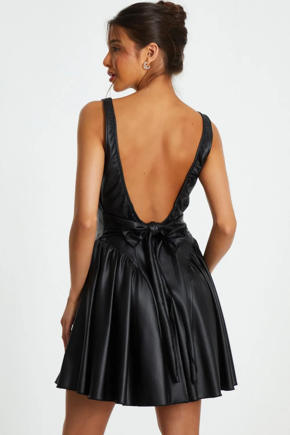 Quiz Mini Dresses|Going Out Dresses>Black Faux Leather Skater Dress