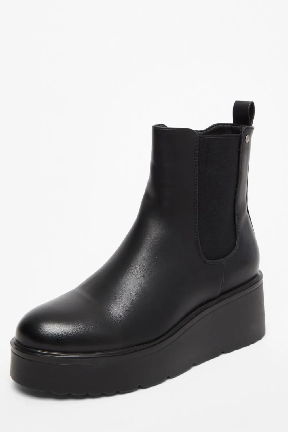 Quiz Wedges|Boots>Black Faux Leather Wedged Ankle Boots