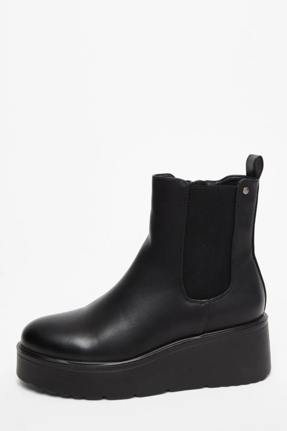 Quiz Wedges|Boots>Black Faux Leather Wedged Ankle Boots