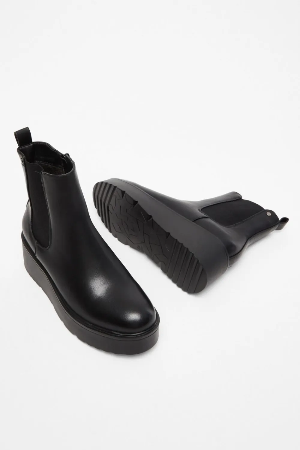 Quiz Wedges|Boots>Black Faux Leather Wedged Ankle Boots