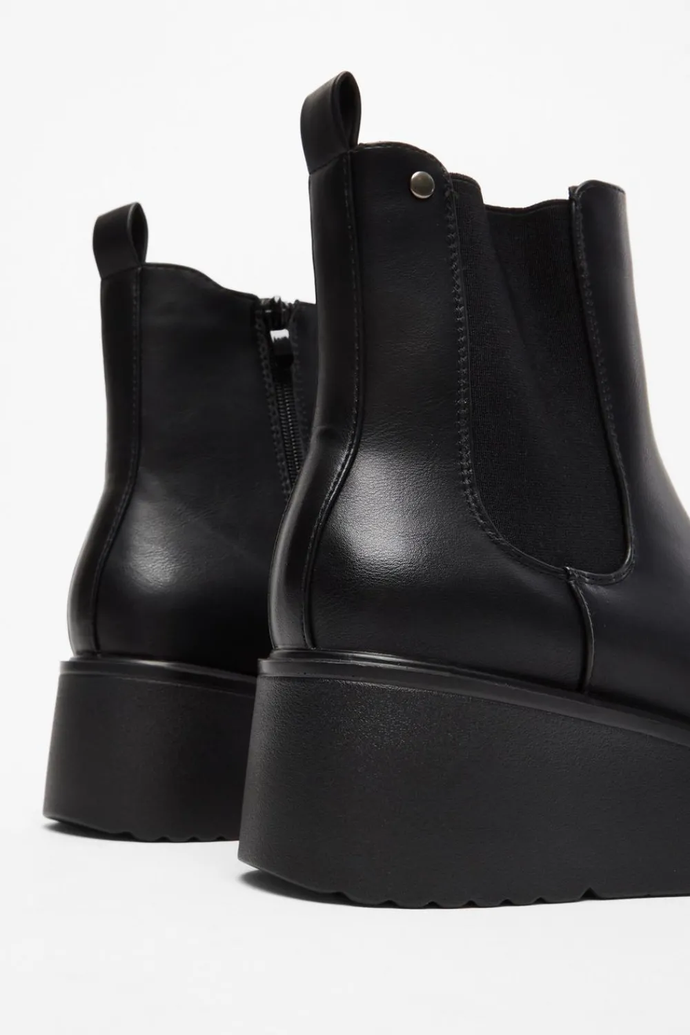 Quiz Wedges|Boots>Black Faux Leather Wedged Ankle Boots
