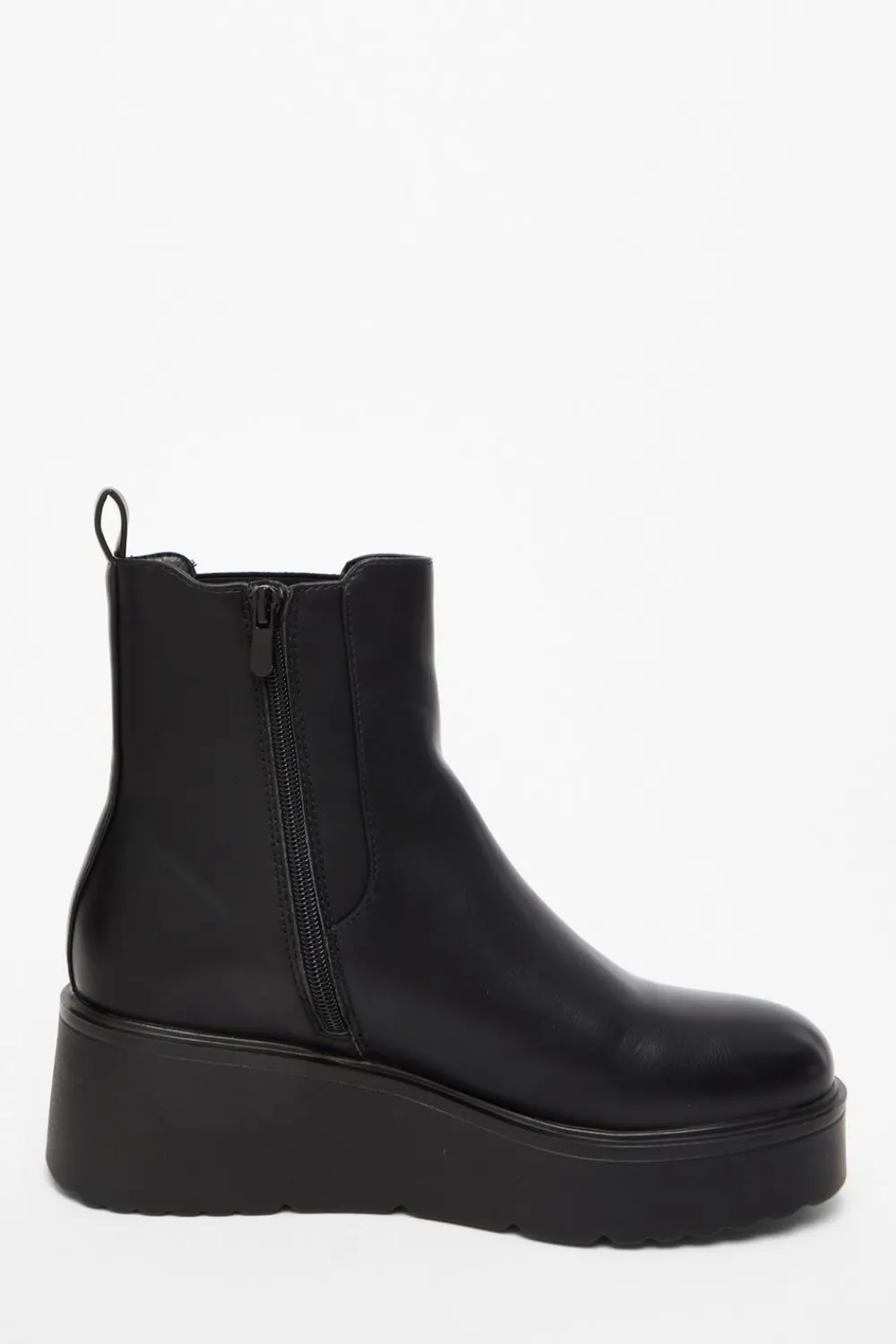 Quiz Wedges|Boots>Black Faux Leather Wedged Ankle Boots