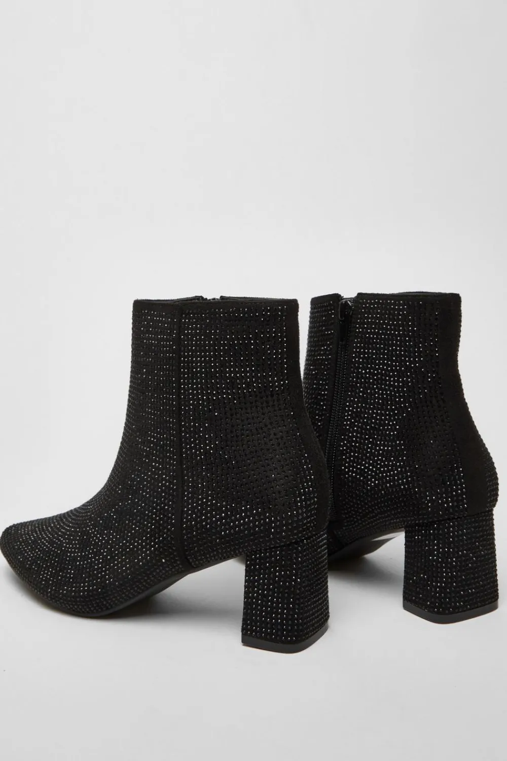 Quiz Boots>Black Faux Suede Diamante Ankle Boot