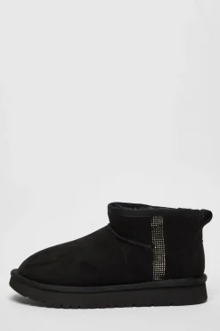 Quiz Boots>Faux Suede Diamante Ankle Boots