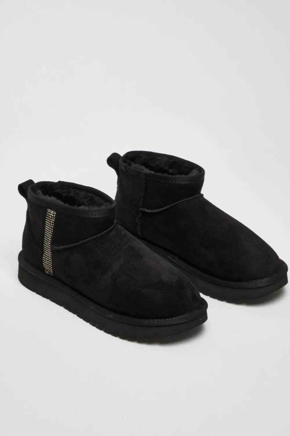 Quiz Boots>Faux Suede Diamante Ankle Boots