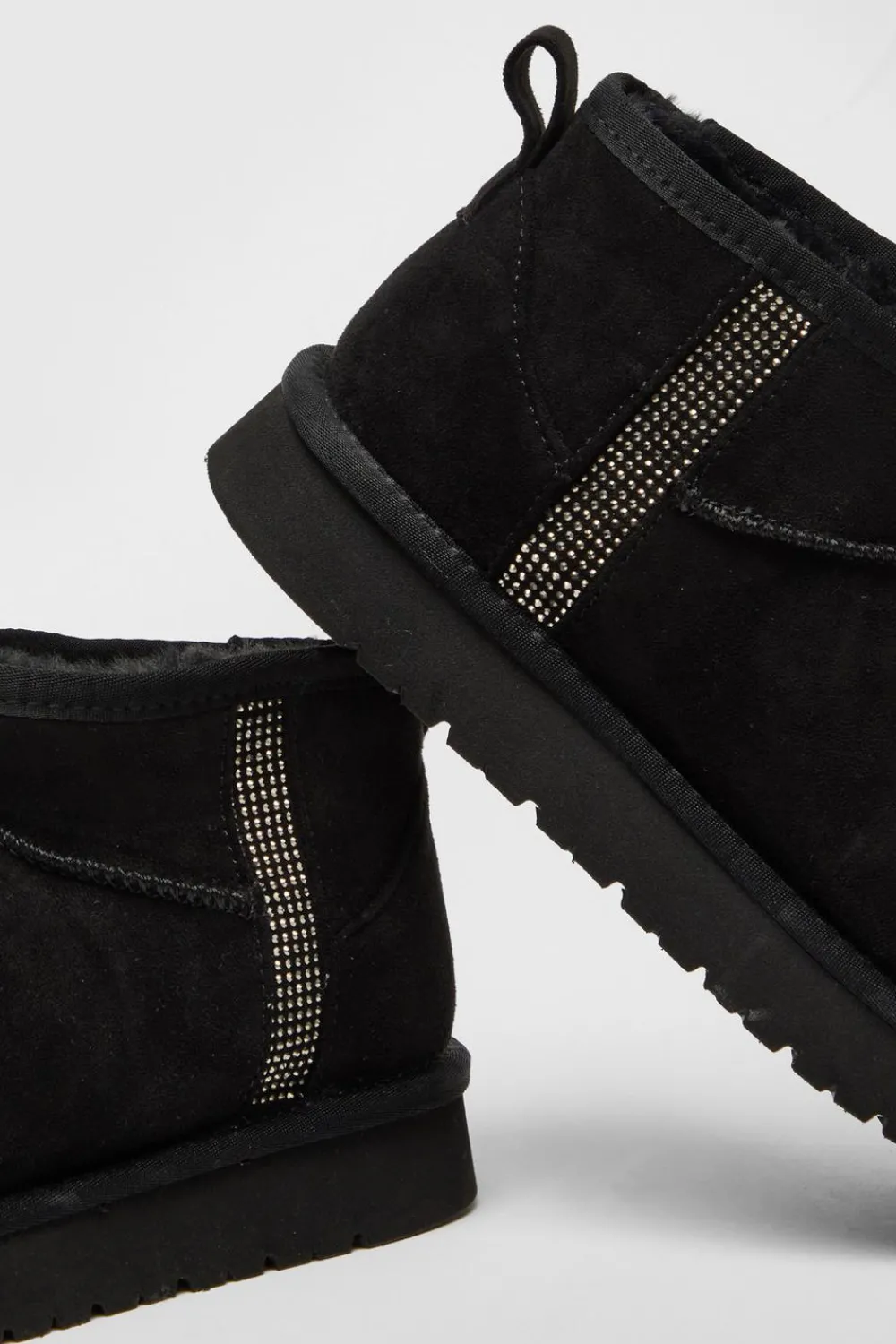 Quiz Boots>Faux Suede Diamante Ankle Boots