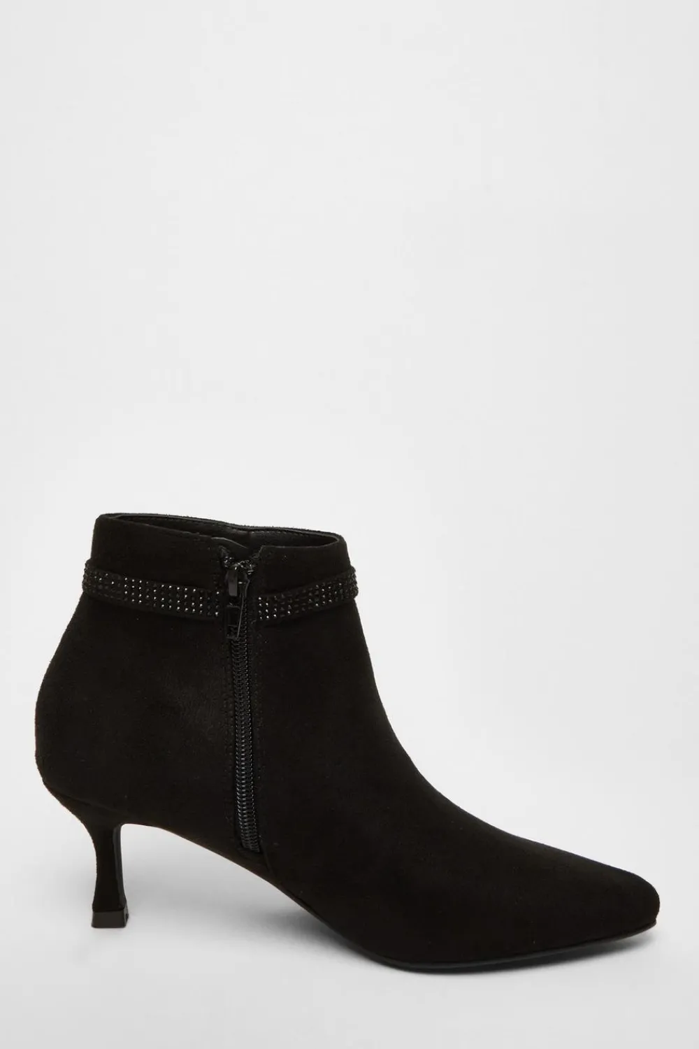 Quiz Boots>Black Faux Suede Diamante Bow Ankle Boot
