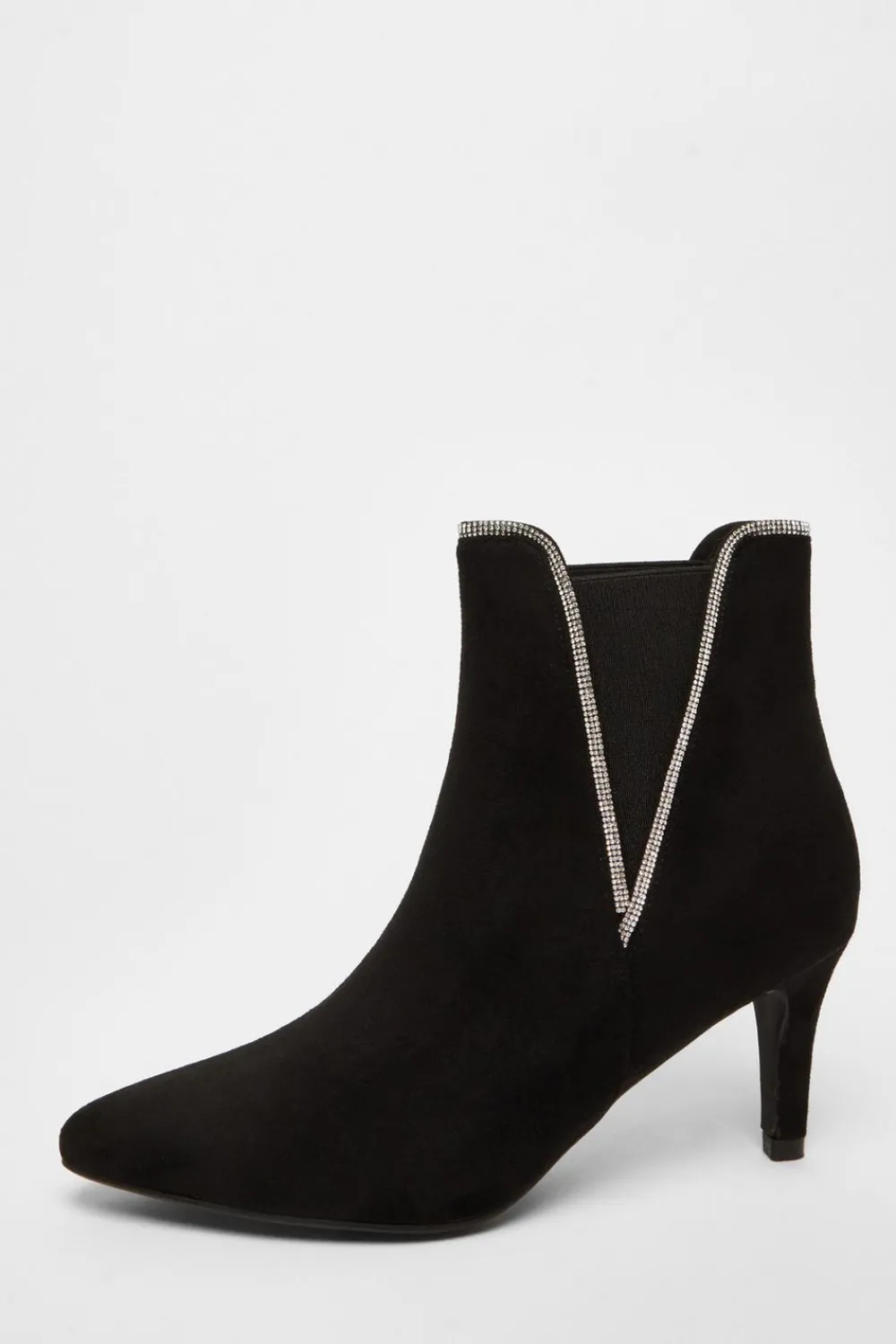 Quiz Boots>Black Faux Suede Diamante Ankle Boots
