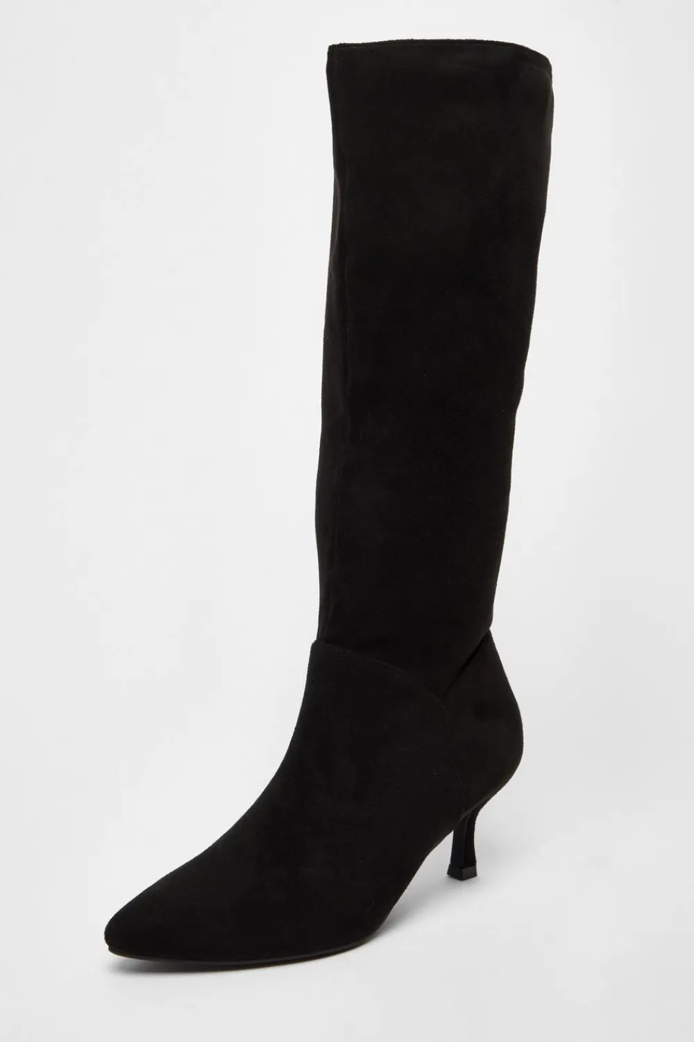 Quiz Boots>Black Faux Suede Low Heeled Boots