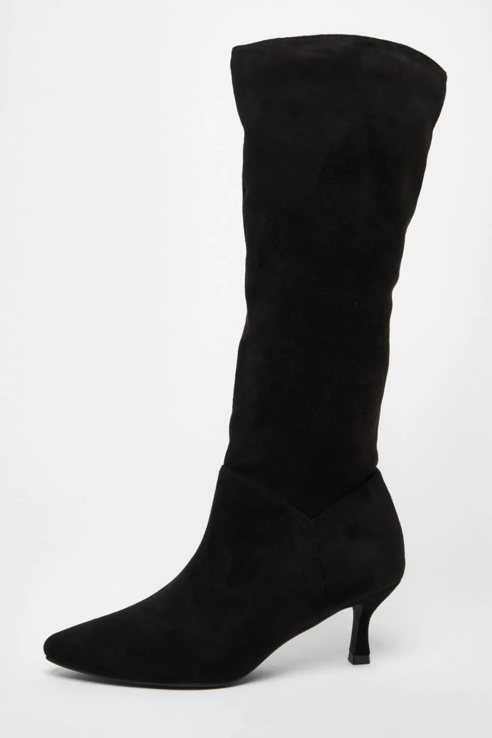 Quiz Boots>Black Faux Suede Low Heeled Boots