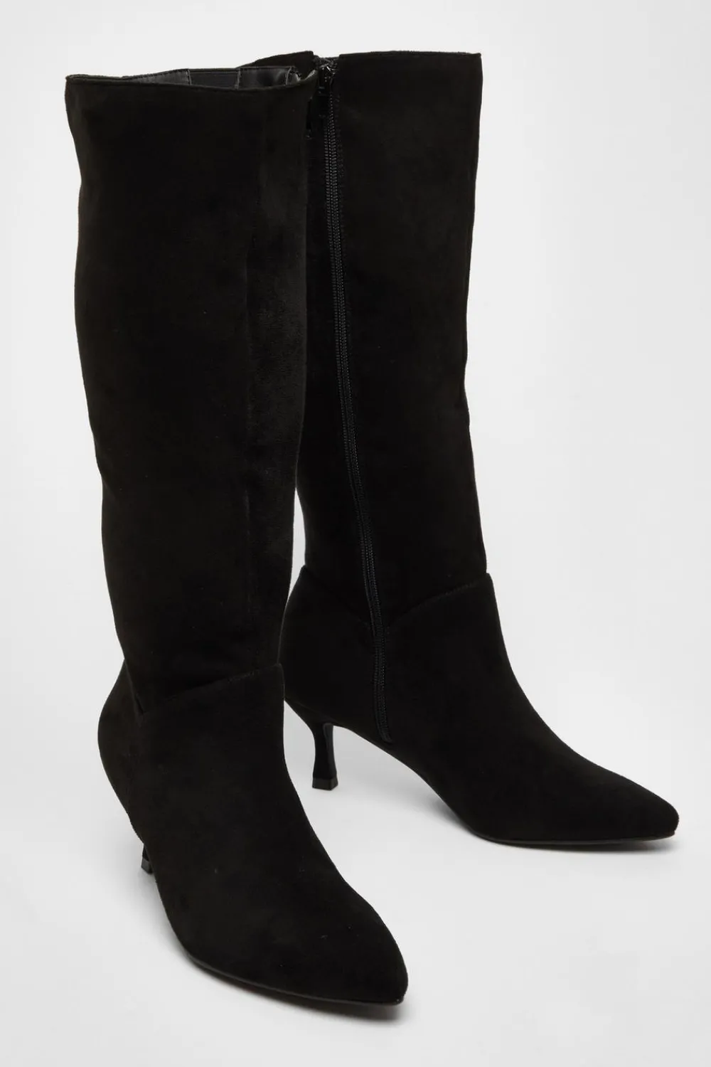 Quiz Boots>Black Faux Suede Low Heeled Boots