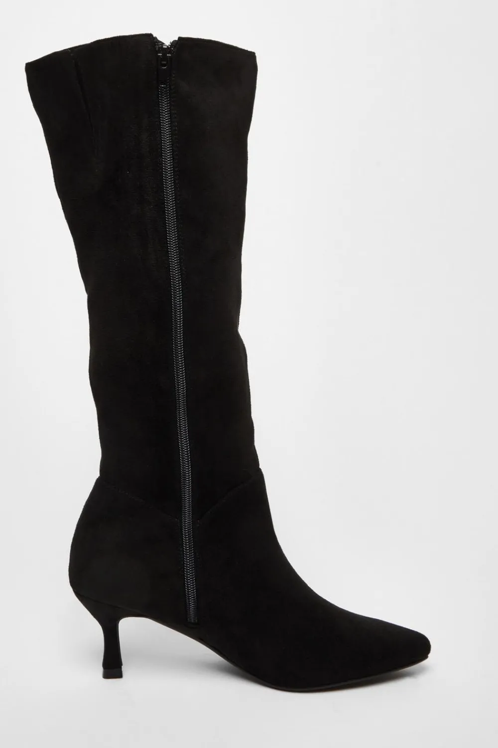 Quiz Boots>Black Faux Suede Low Heeled Boots