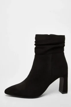 Quiz Heels|Boots>Black Faux Suede Ruched Ankle Boots