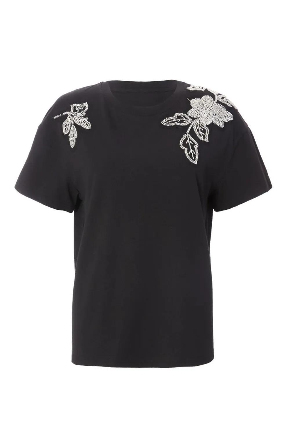 Quiz T-Shirts|Day Tops>Black Floral Applique T-Shirt