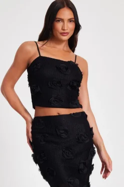 Quiz Going Out Tops|Crop Tops>Black Floral Crop Top