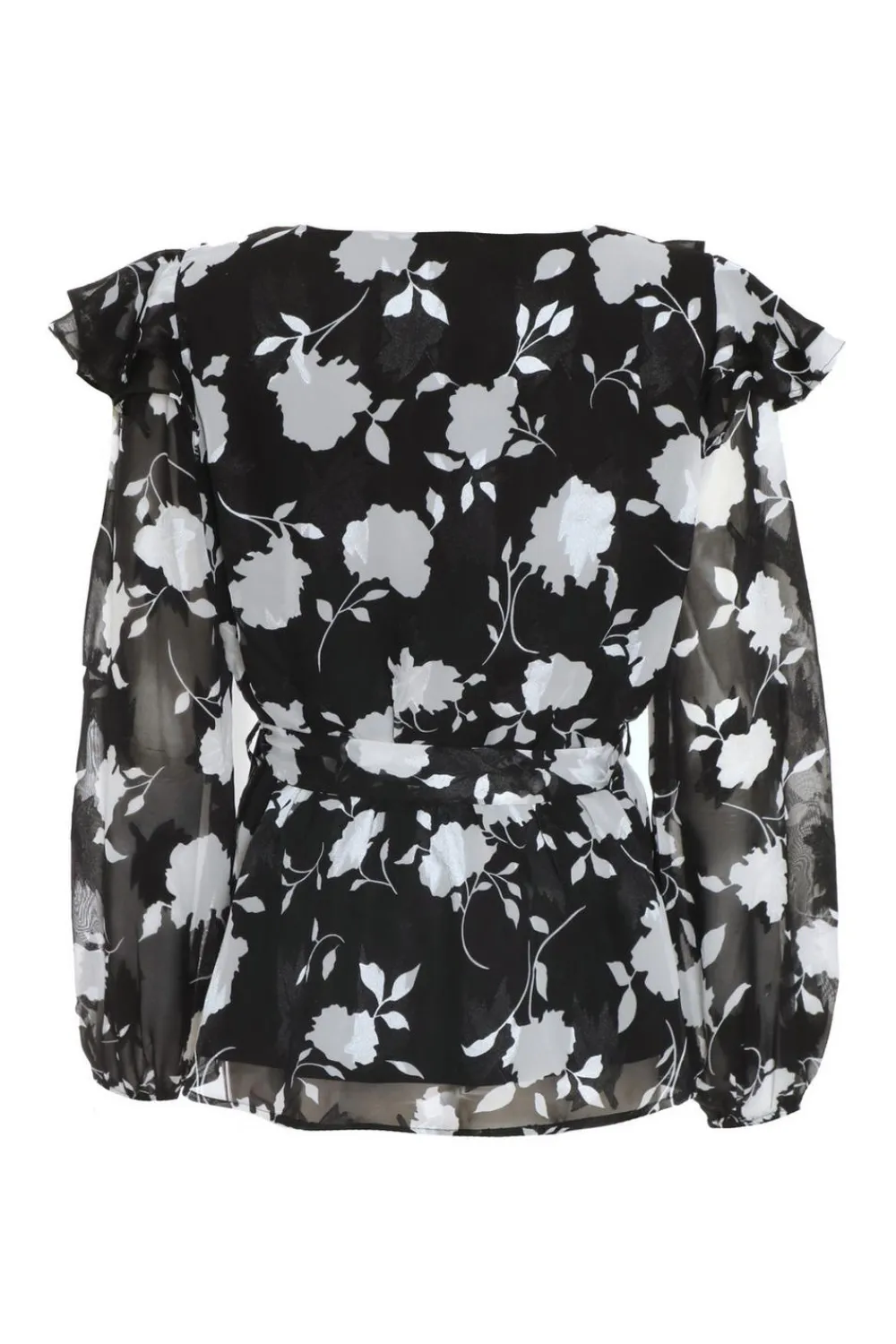 Quiz Shirts & Blouses|Day Tops>Black Floral Frill Peplum Top