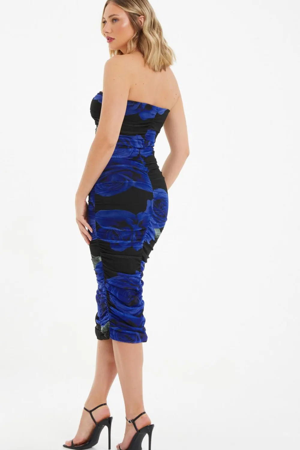 Quiz Evening Dresses|Florals>Black Floral Mesh Bandeau Midi Dress