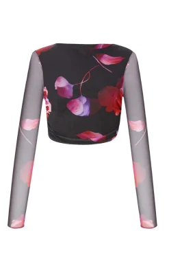 Quiz Summer Tops|Going Out Tops>Black Floral Mesh Crop Top