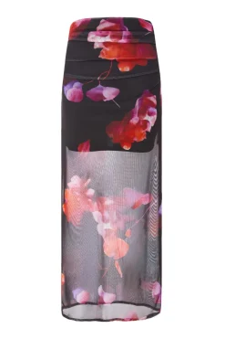 Quiz Summer Clothes|Skirts>Black Floral Mesh Maxi Skirt