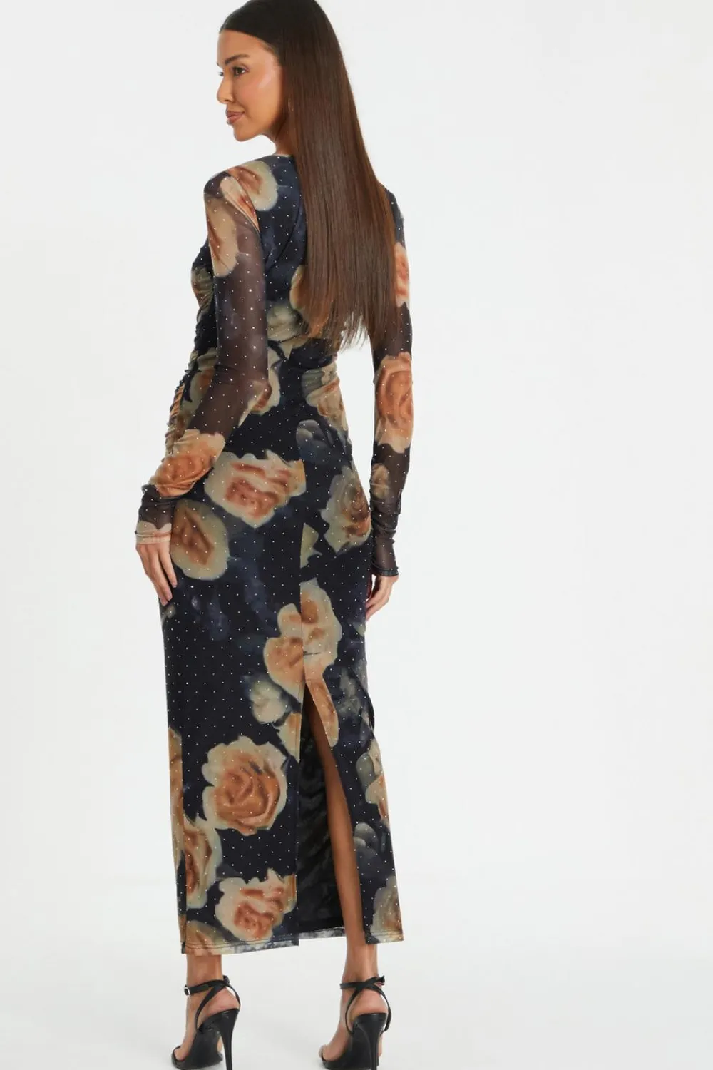 Quiz Wedding Guest Dresses|Occasion Dresses>Black Floral Mesh Midaxi Dress
