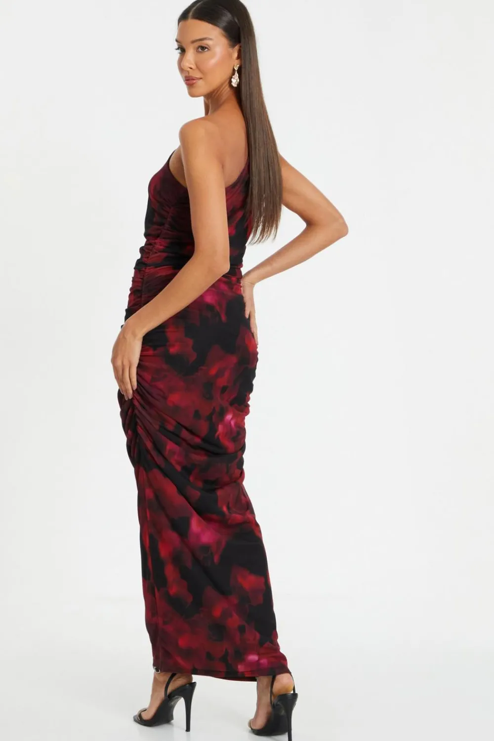 Quiz Evening Dresses|Florals>Black Floral One Shoulder Midaxi Dress
