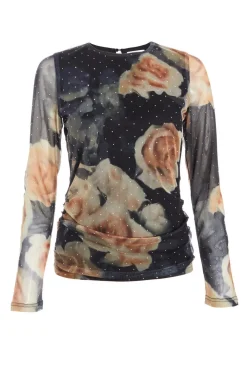 Quiz Going Out Tops|Tops>Black Floral Print Mesh Top