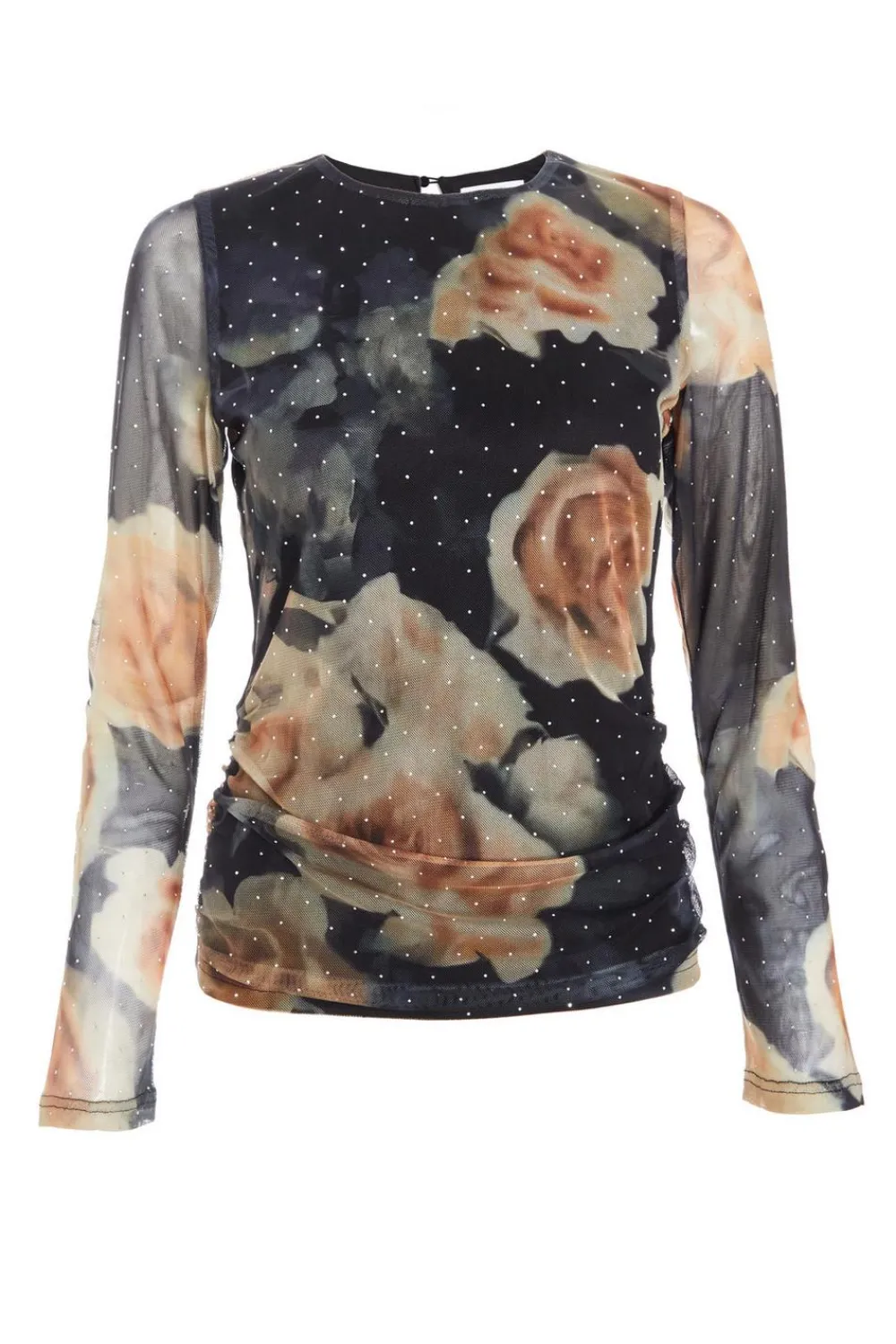 Quiz Going Out Tops|Tops>Black Floral Print Mesh Top